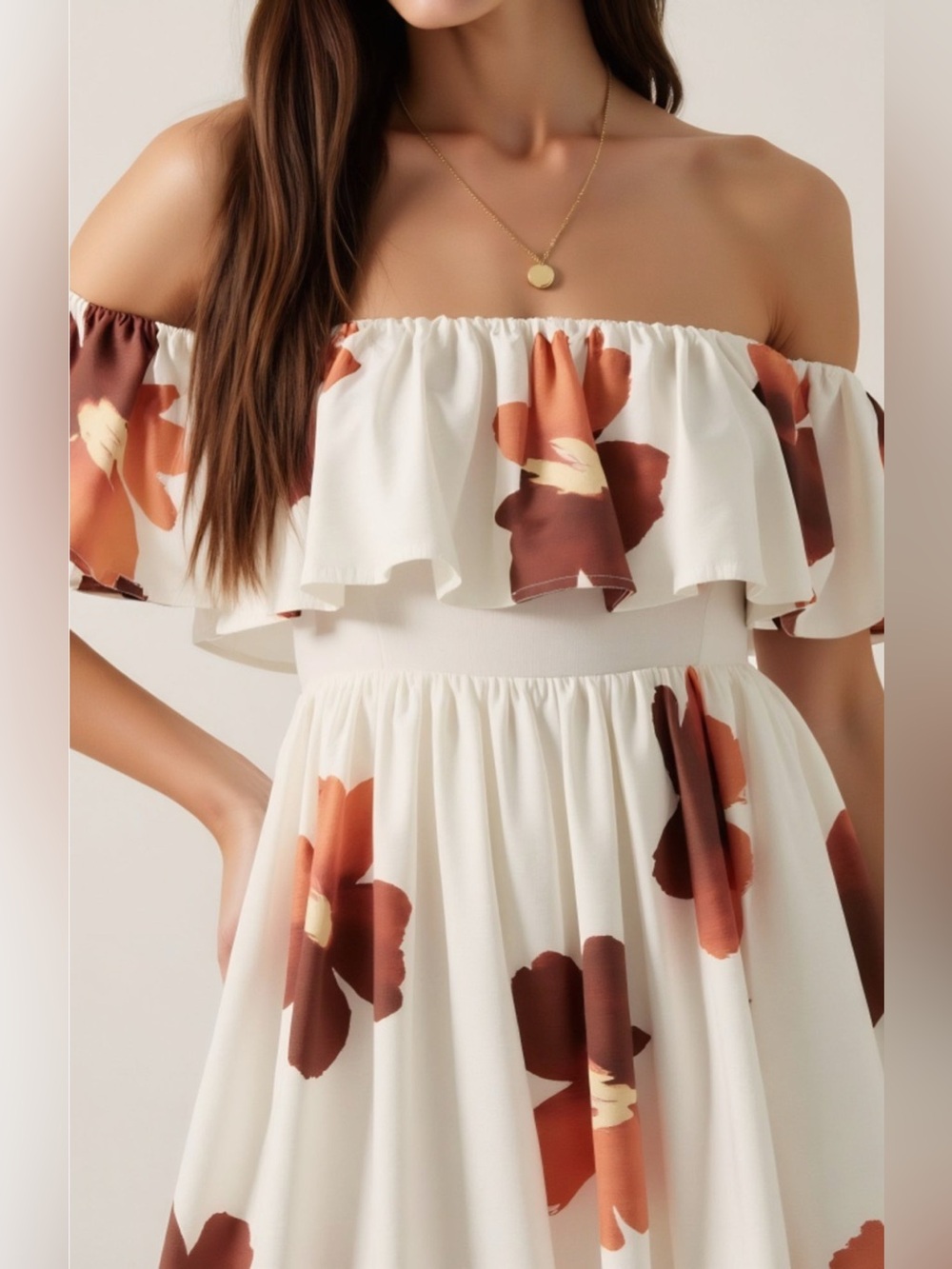 Modenaire Off-Shoulder Floral Ruffled Flared Mini Dress - Picture 4 of 8